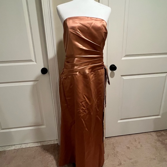 Dessy Gold Butterscotch Evening Bridesmaid’s Prom Dress sz 14 - Picture 3 of 13